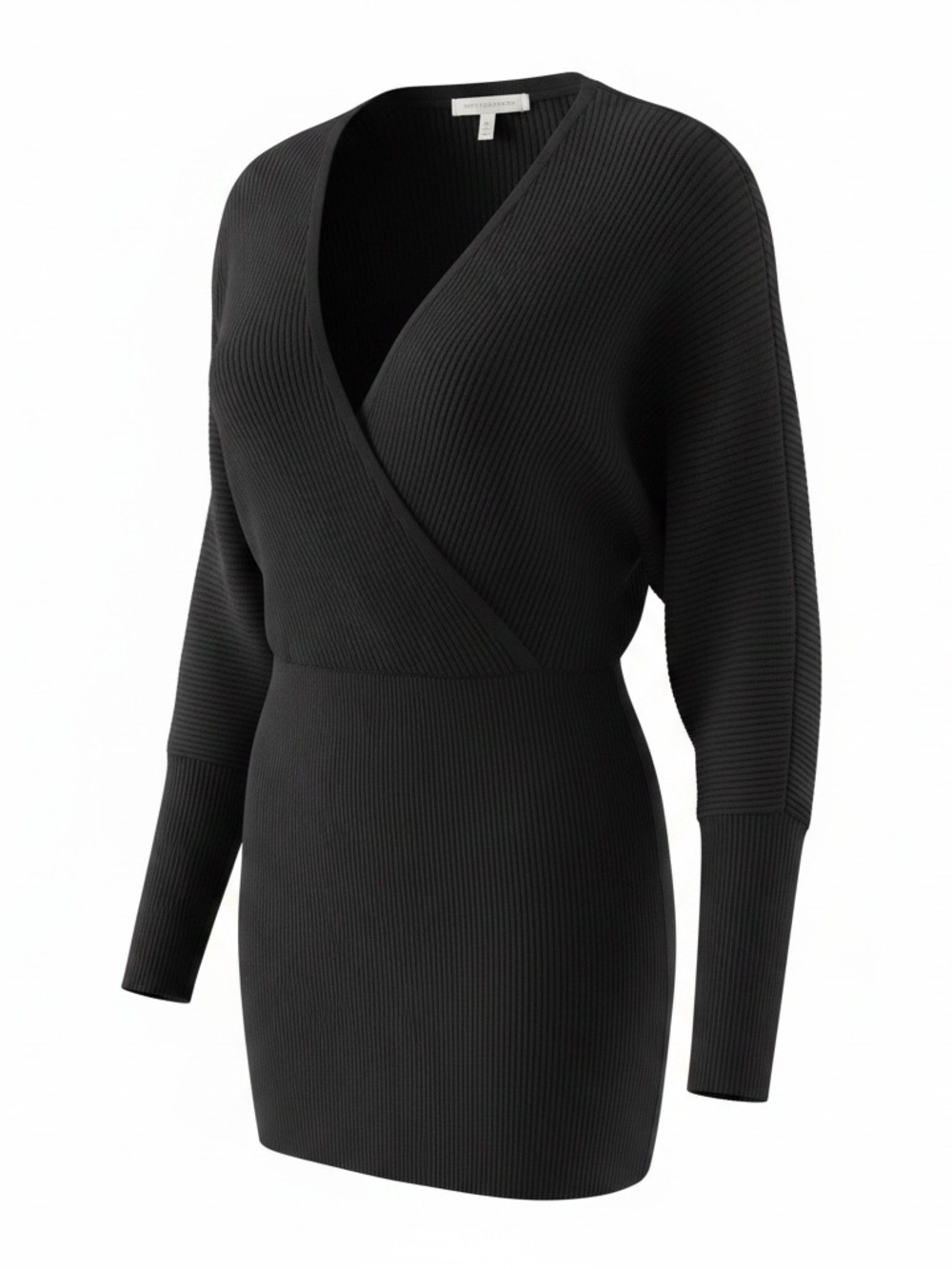 White House Black Market Black Ribbed Wrap Sweater Dress